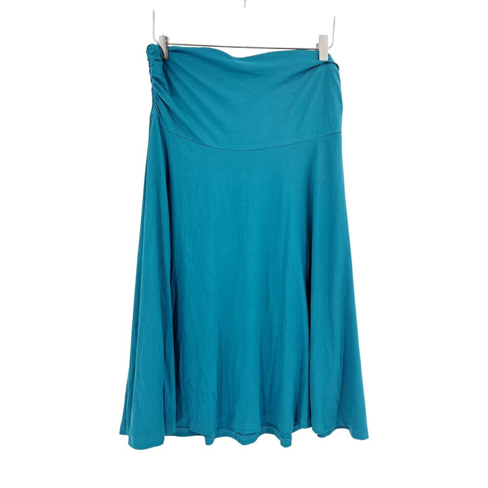 OGL Skirt Size S NEW Flowy Side Ruched A-line Midi Skirt EcoSkinKiss Marine Blue - Picture 8 of 11